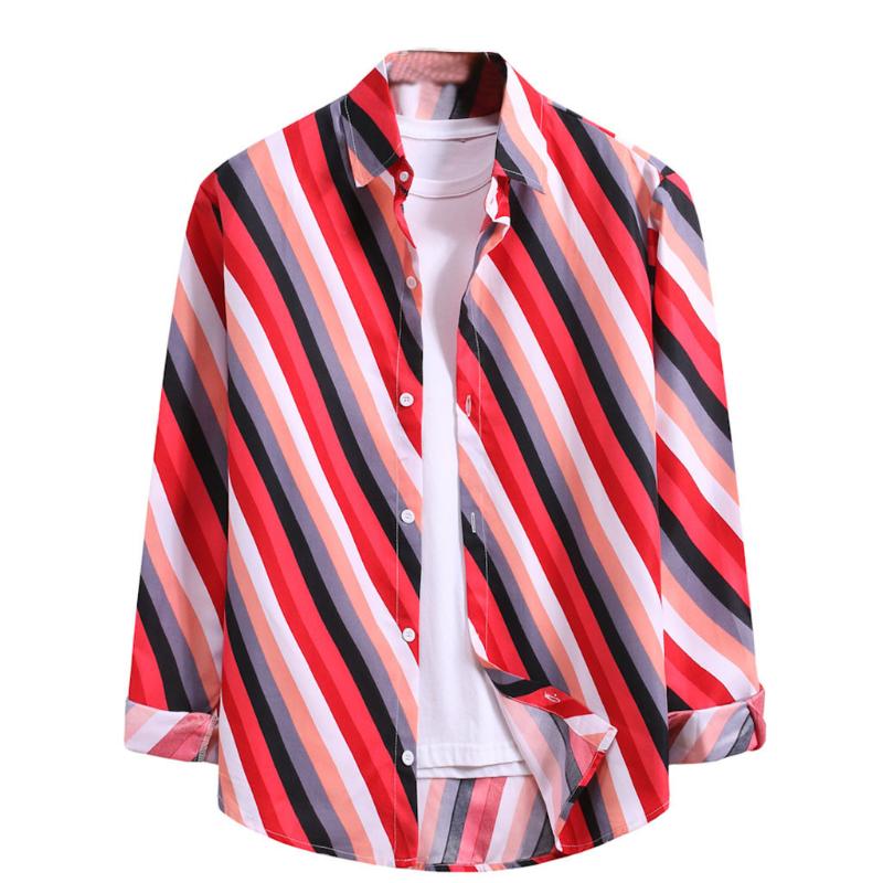 Fashion Men Stripe Print Shirts Long Sleeve Casual Blouse Tops Camisas Para Hombre Slim Fit Cotton Male Soft Clothes Men's
