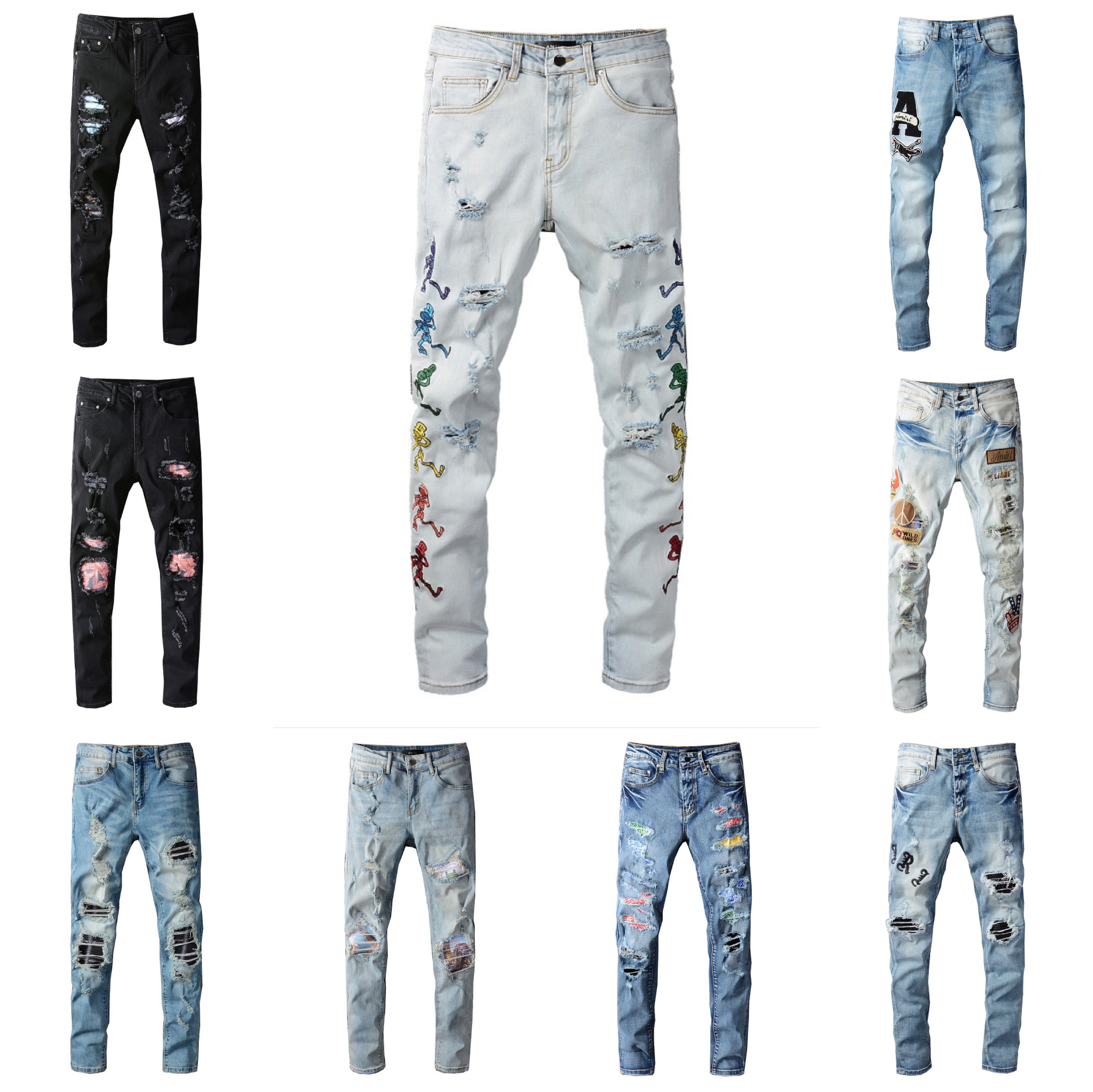 2021 Mens Designer Jeans Distressed Ripped Biker Slim Fit Motorcycle Denim For Men s Top Quality Fashion jean Mans Pants pour hommes, Blue 
2021 Mens Designer Jeans Distressed Ripped Biker Slim Fit Motorcycle Denim For Men s Top Quality Fashion jean Mans Pants pour hommes, Blue