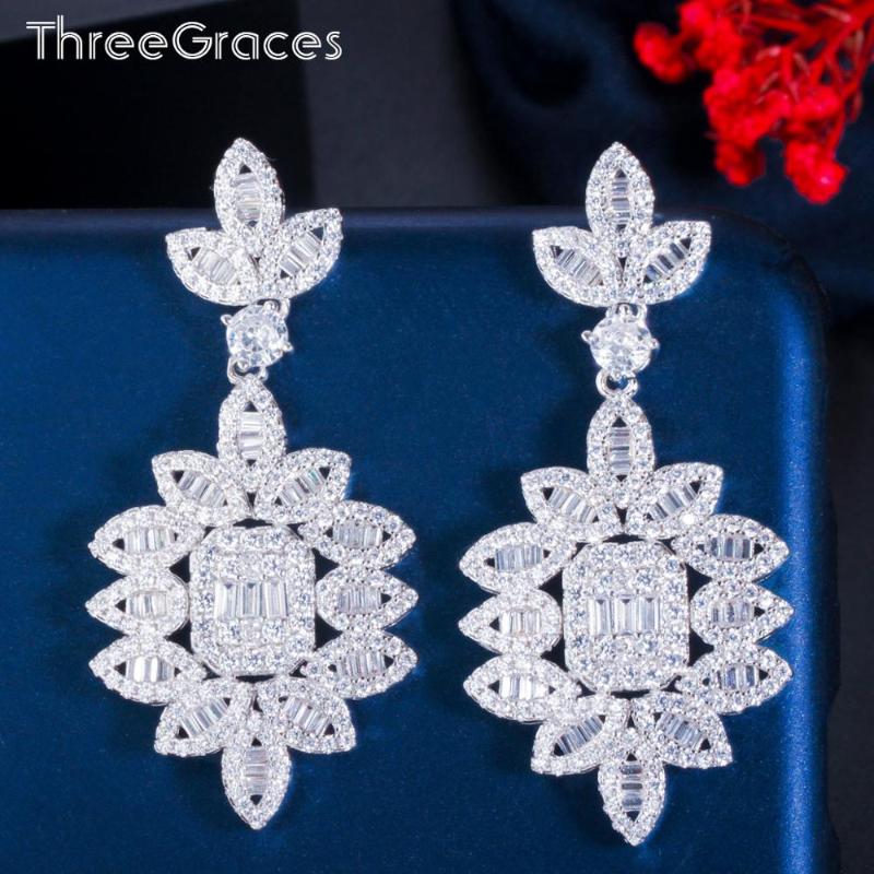 Dangle & Chandelier ThreeGraces Sparkling White Cubic Zirconia Long Big Leaf Shape Drop Earrings For Women Wedding Party Jewelry Gift ER505, Silver 
Dangle & Chandelier ThreeGraces Sparkling White Cubic Zirconia Long Big Leaf Shape Drop Earrings For Women Wedding Party Jewelry Gift ER505, Silver