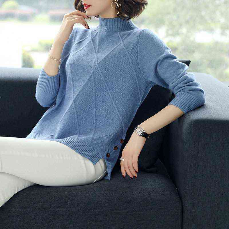 Ladies Thick Sweater Women Autumn Winter Short Loose Wild Knit Bottoming Shirt Pure Color Wild Warm Tops Autumn Half Turtleneck 211109