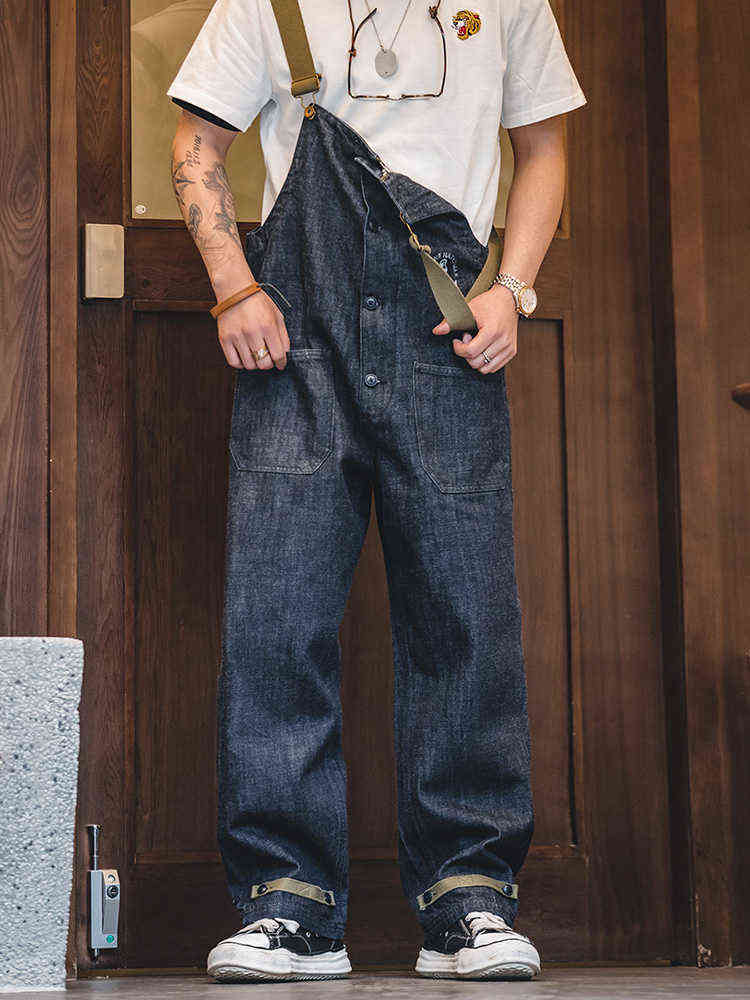 Salopette Homme Jumpsuit American Vintage Navy Overalls Spring Autumn Denim Straight Leg Jeans Men's Fashion Trend Cargo 211111