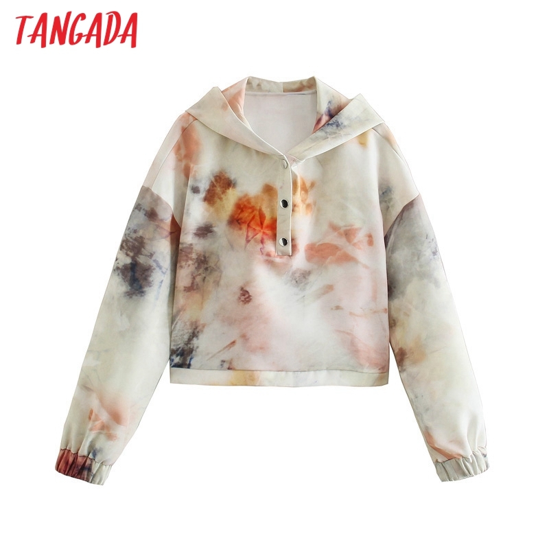 Women Tie-dye Print Hoodie Sweatshirts Oversize Ladies Pullovers Pocket Hooded Tops 5Z77 210416
