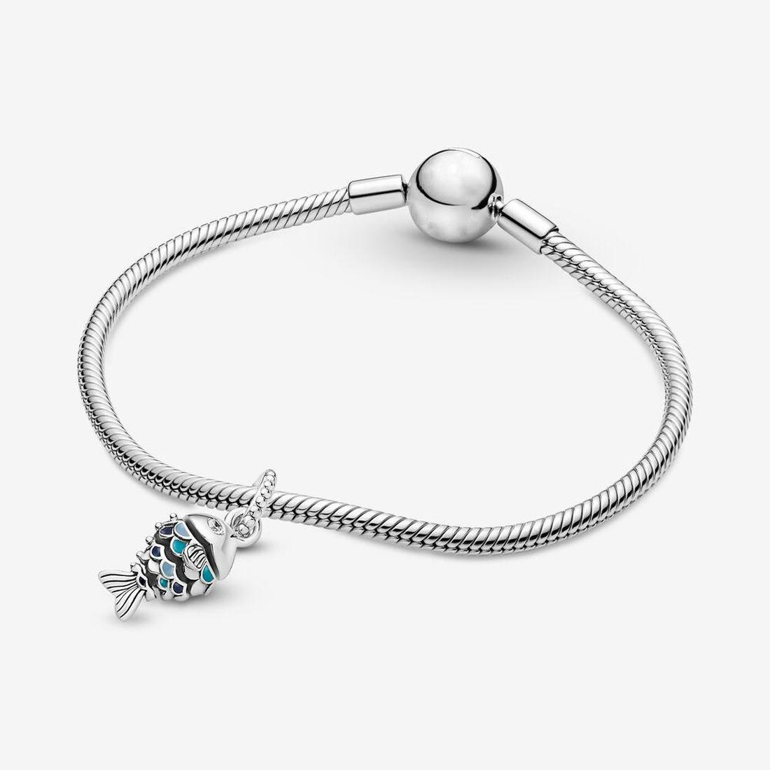 Authentic 925 Silver Beads Bracelets Sparkling Blue Scaled Fish Dangle Charm Slide Bead Charms Fits European Style Jewelry Bracelets Murano