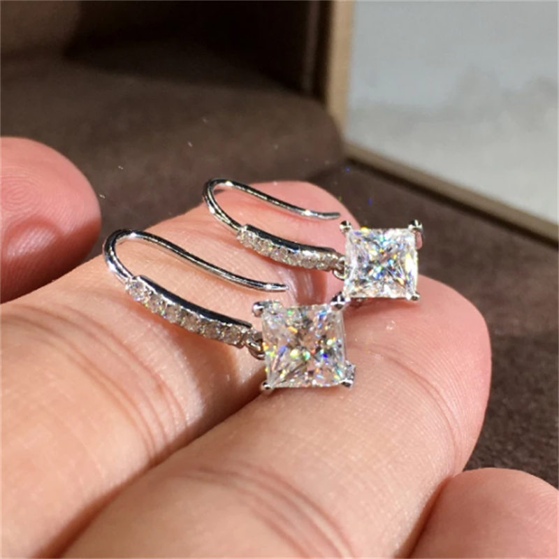 Simple Original 925 sterling silver Dangle Earring Square1ct Dimaond Jewelry Party Wedding Drop Earrings for Women Bridal Gift