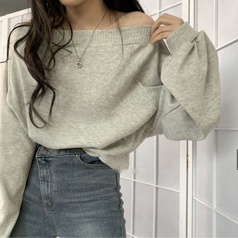 Neploe Temperament Slash Neck Sweaters for Women Korean Knitted Cropped Pullovers Sexy Off Shoulder Jumper Tops Female 4G516 210422