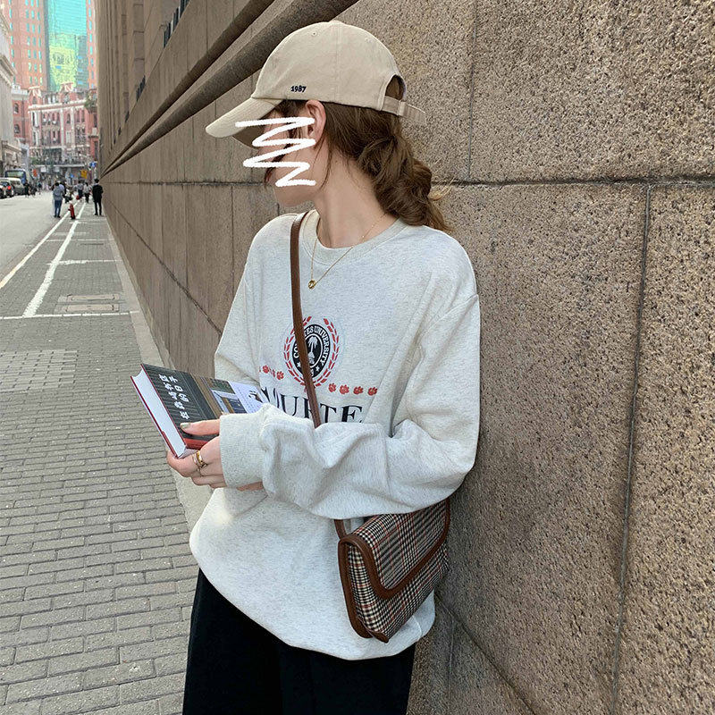 2 colors korean preppy style letter print long sleeve female loose sweatshirts womens streetwear clothes (X1575) 210423