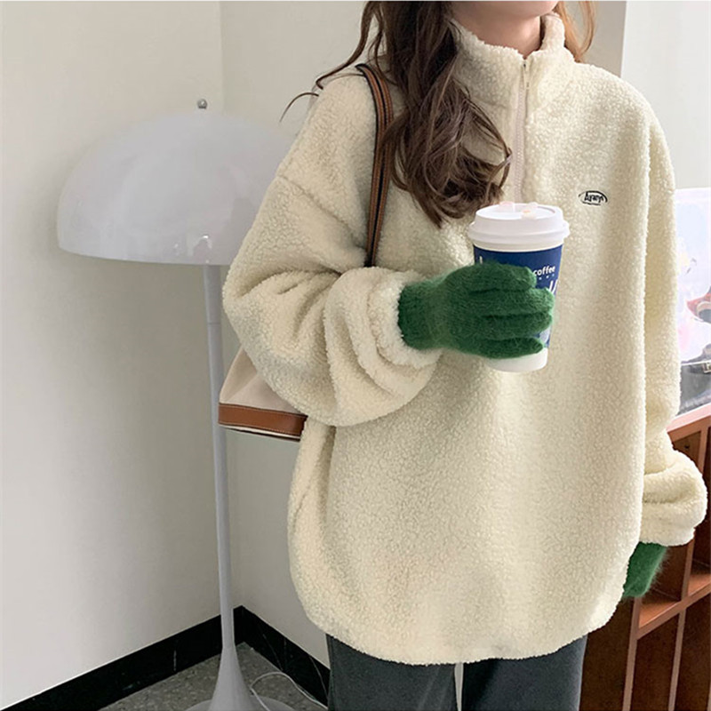 3colors korean style Women Winter lamb fur Coats Warm Casual embroidery thick warm jackets womens (X1726) 210423