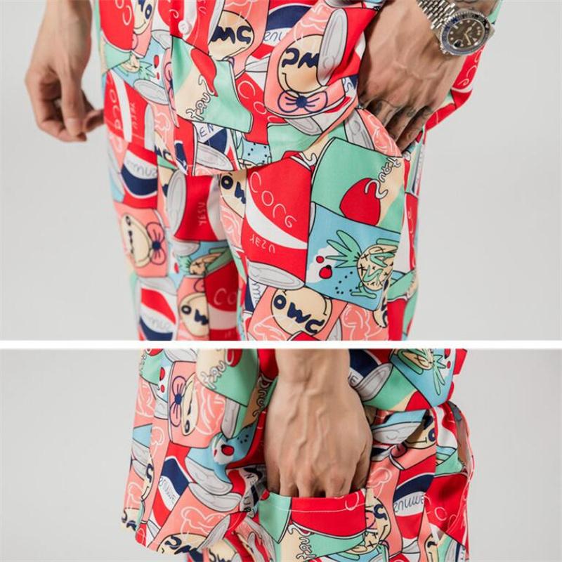 Hawaiian Style Fashion Large Banana Leaf Print Short Sleeve Men's Comfortable Ice Silk Loose Beach Casual Shorts 2-piece Set Tracksuits