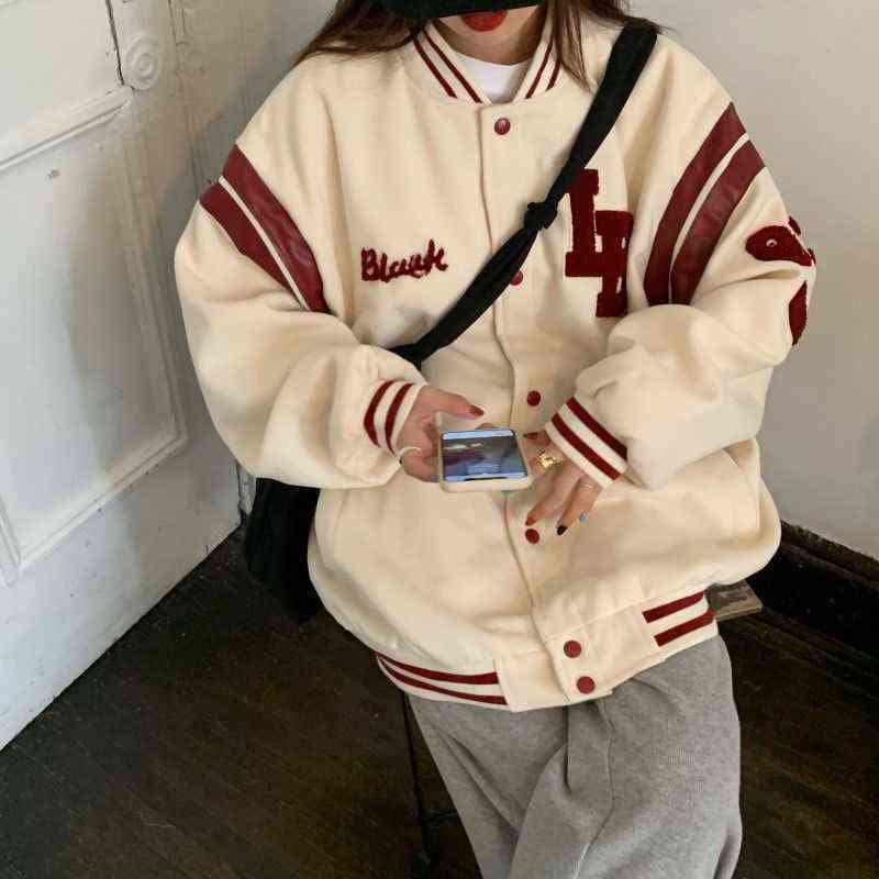 Autumn Winter Fashion Korean Fleece Thick Sweatshirts Female Streetwear Street Casual Hip Hop Baseball Uniform Jacket Coat 211109