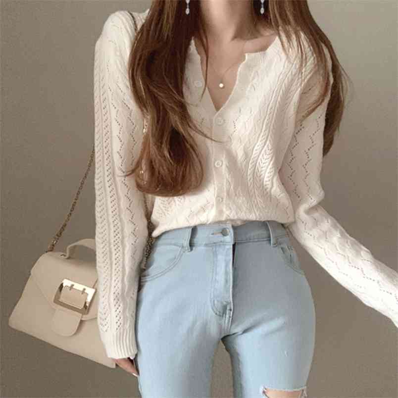 Spring Korean Long Sleeve Knit Single-breasted Thin Casual Cardigans Chic Top Female 210519, White
Spring Korean Long Sleeve Knit Single-breasted Thin Casual Cardigans Chic Top Female 210519, White