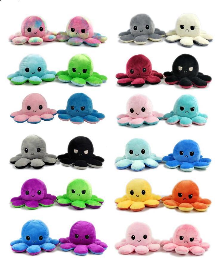 Illuminated Flip Octopus Stuffed Plush Toys For Cute Angry Emotion Reversable Animal Plush Doll Christmas Gifts