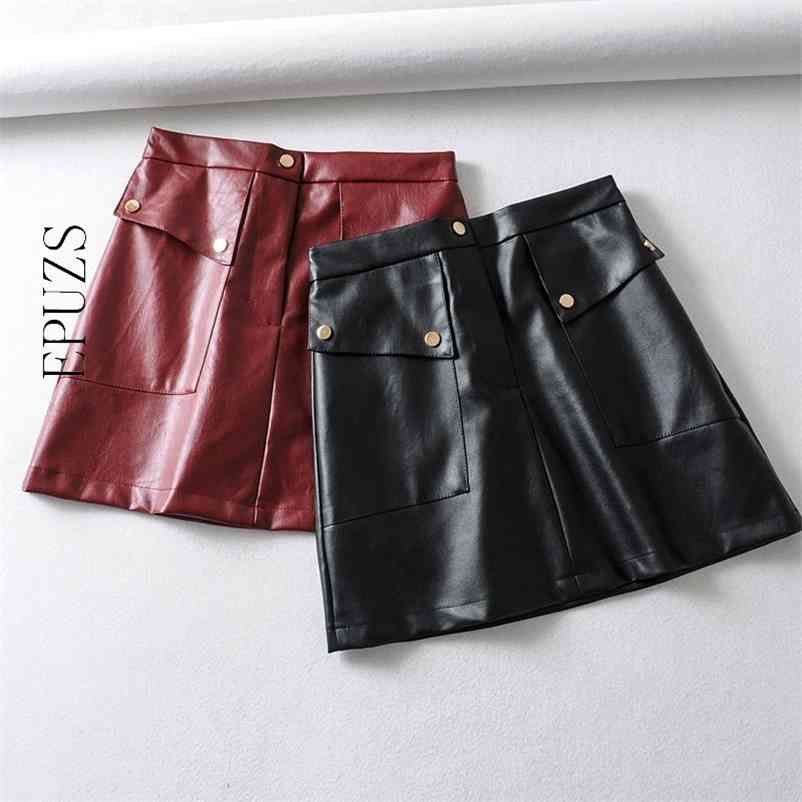 Vintage high waist PU leather skirts woemns sexy mini Stretwear pocket office black winter womens 210521, Burgundy
Vintage high waist PU leather skirts woemns sexy mini Stretwear pocket office black winter womens 210521, Burgundy