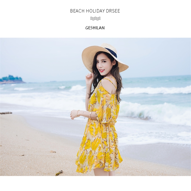 Spring Summer Holiday Chiffon Women Dress Sweet Casual Loose Strapless Strap Floral Beach Female Short Dresses 0067 30 210506