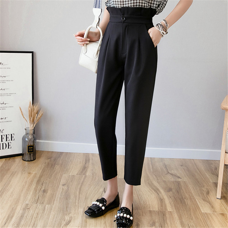 Stylish Streetwear Bud-Waist Large Size Autumn High Waist Casual Pencil Pants Office Lady Loose Slim Ankle-Length 210421