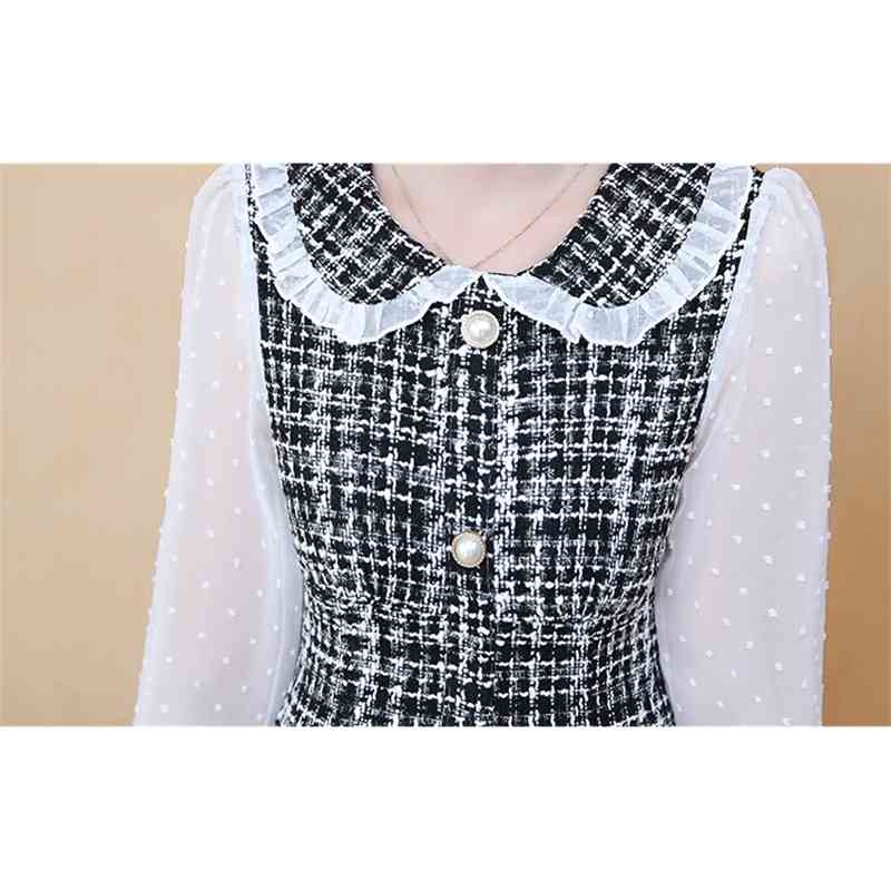 Autumn And Winter Tweed Dress Women Long Sleeve Patchwork Korean Chic Elegant Sweet Party Vestidos 210520