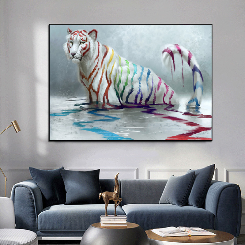 Modern Colorful Tiger Poster Canvas Painting Abstract Animal Art Wall Picture HD Printing For Living Room Home Decor No Frame