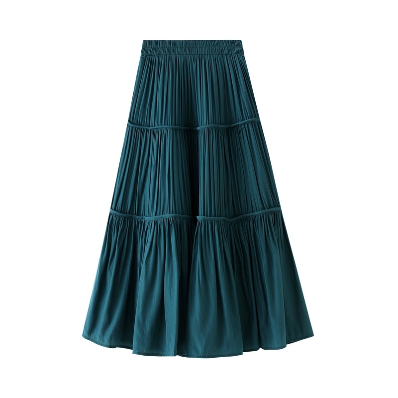 Korean Style Quality Long Skirt For Women New Solid Leisure A-line Cake Skirts Spring Autumn Winter Fashion Pleated Skirt 210415