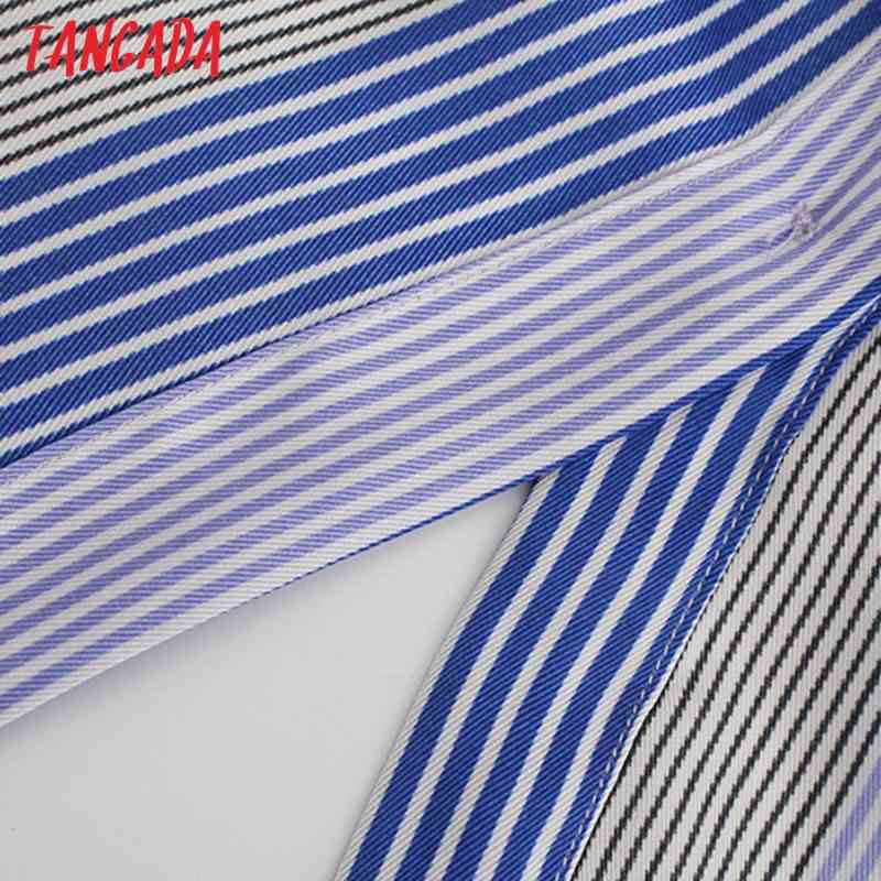 Fashion Women Striped Print Shirt with Belt Long Sleeve Office Ladies Midi Dress 5Z95javascript: 210416