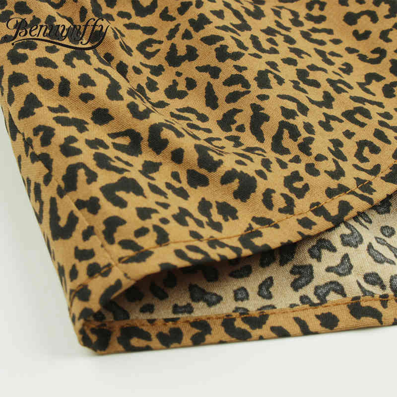 Leopard Print Frill Trim Office Top Women Spring Autumn V Neck 3/4 Sleeve Elegant Button Ladies Tops and Blouses 210510