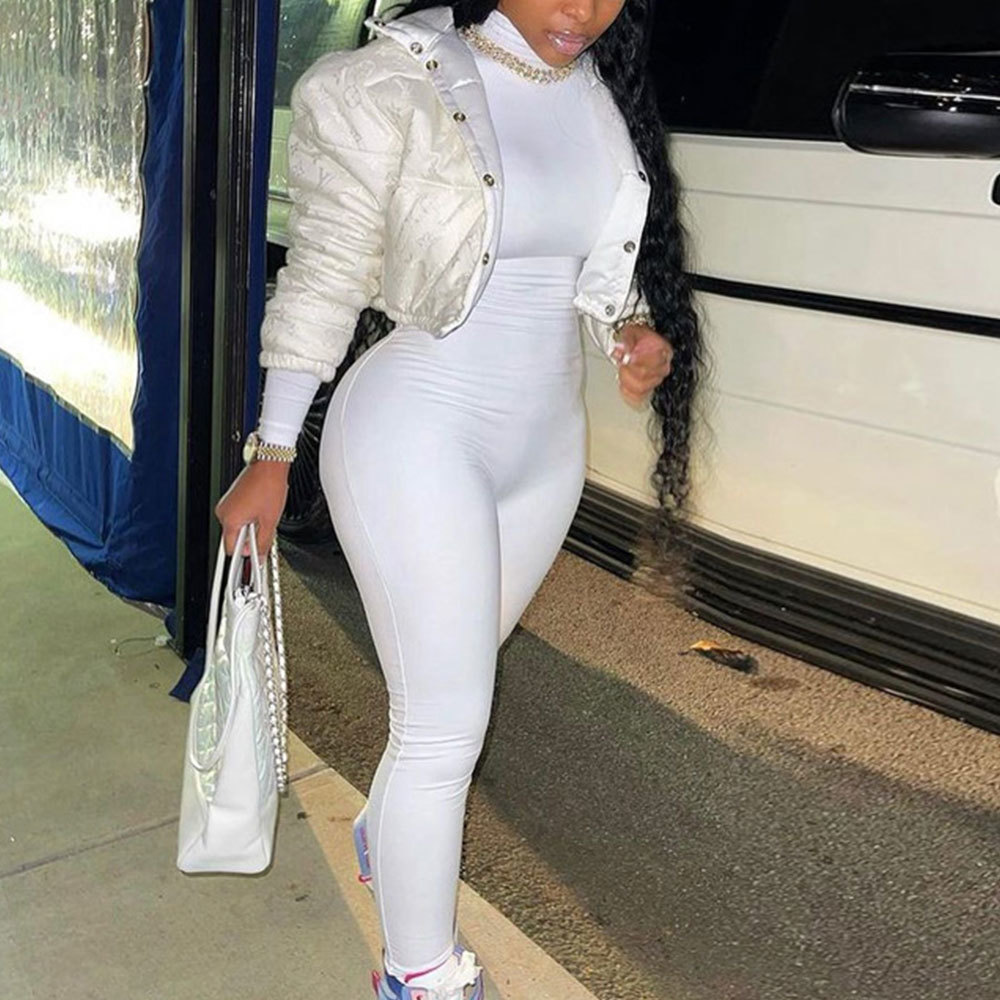 Spring Long Sleeve Sexy Bodycon Jumpsuits Women Romper Casual Solid Fitness Skinny Overalls One Piece Outfit 210428