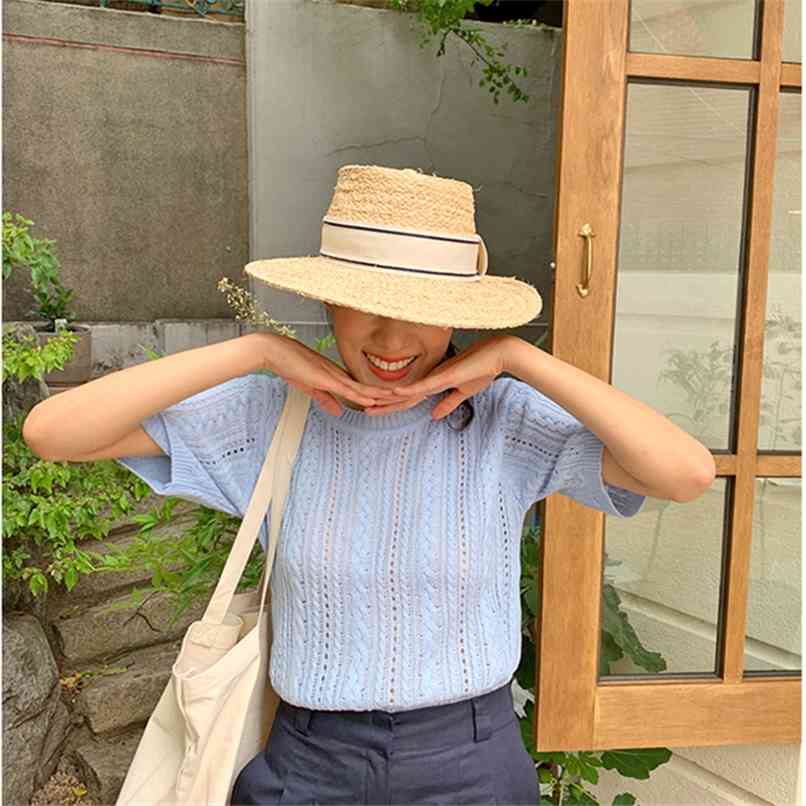 Spring and summer soft Korean gentle wind ladies short-sleeved sweater thin round neck loose wild casual t-shirt 210520, Sky blue
Spring and summer soft Korean gentle wind ladies short-sleeved sweater thin round neck loose wild casual t-shirt 210520, Sky blue
