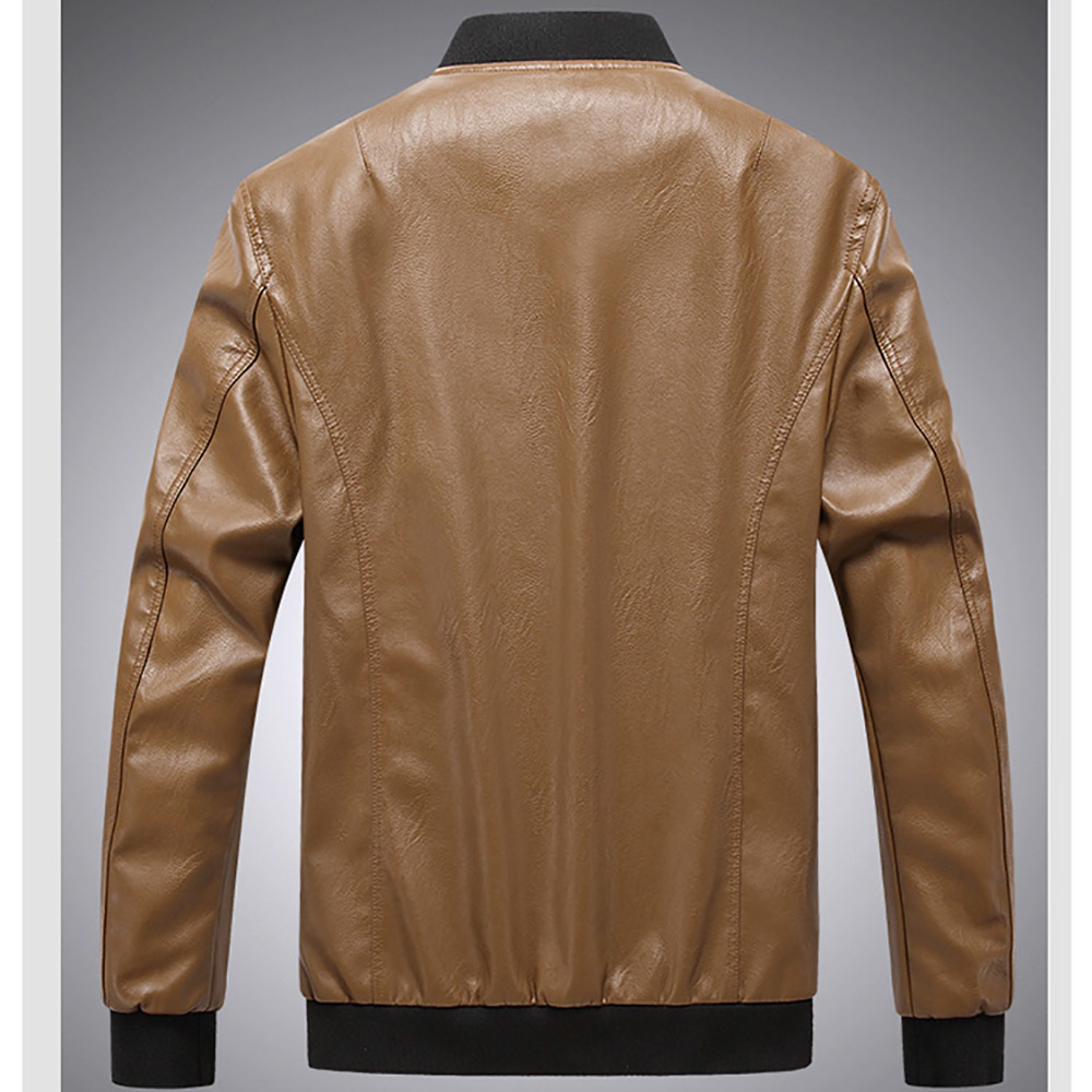 Men Pu Leather Jackets Coat Stand Collar Zipper Autumn Winter Bomber Jacket Male Outerwear Biker Jacket B0755 210518