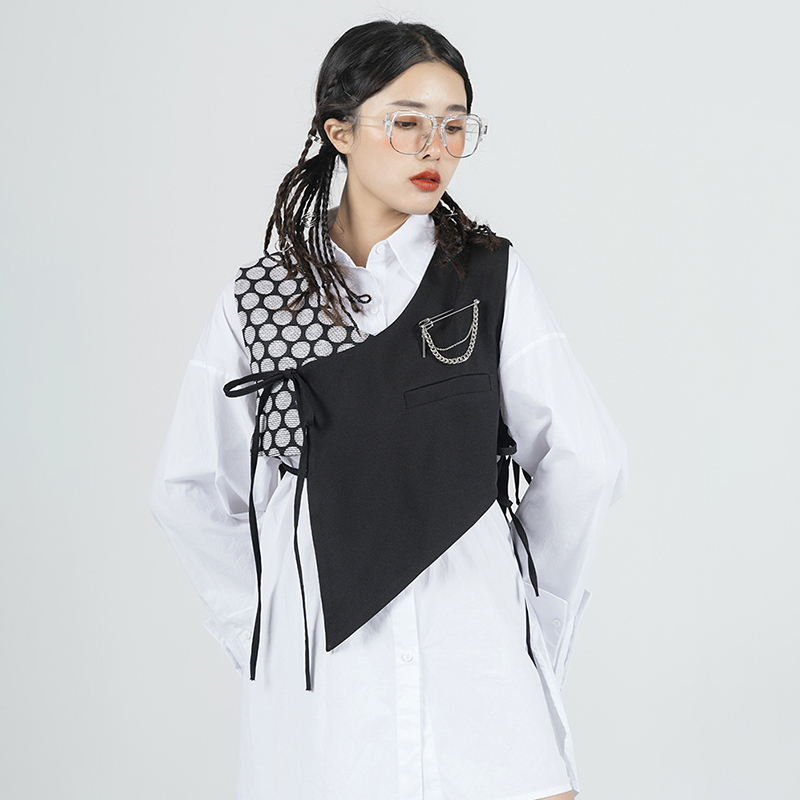 Personlaity Bandahe Waistcoat Women's Summer V-neck Dot Spliced Sleeveless Short Vest Female Tide 5E222 210427