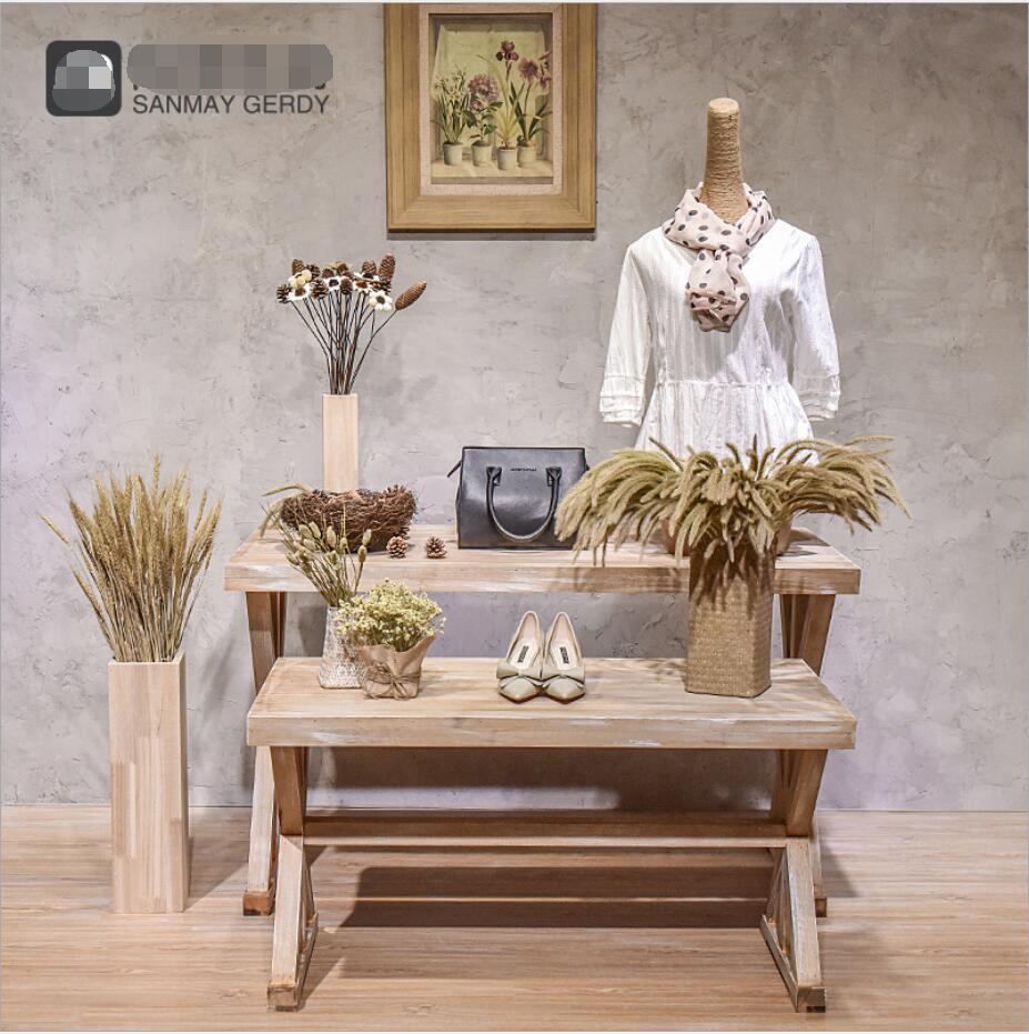 Commercial Furniture display table Old clothes shop high and low flow platform floor stand shoe stores solid wood creative decoration flower tables