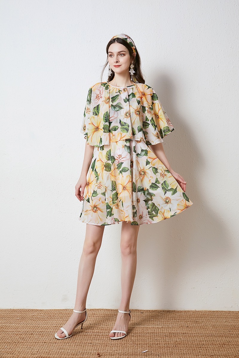 summer mini dress chiffon holiday casual loose dresses for women lady chic floral printed paris fashion vestido de mujer 210421