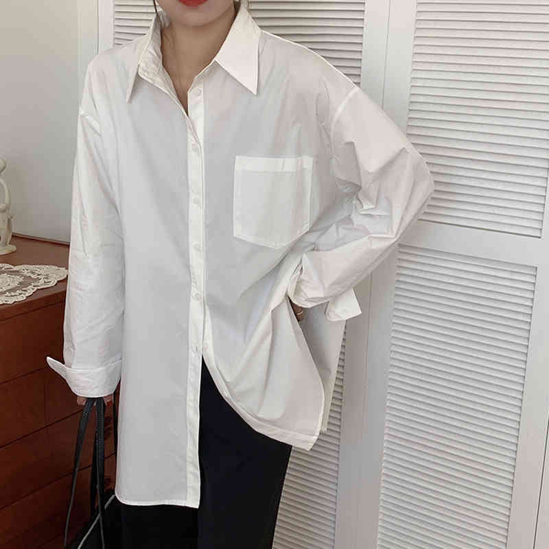 Korean Minimalist Solid Oversize Prom Comfortable All Match Casual Femme Stylish Tops Loose Women Chic Shirts 210421