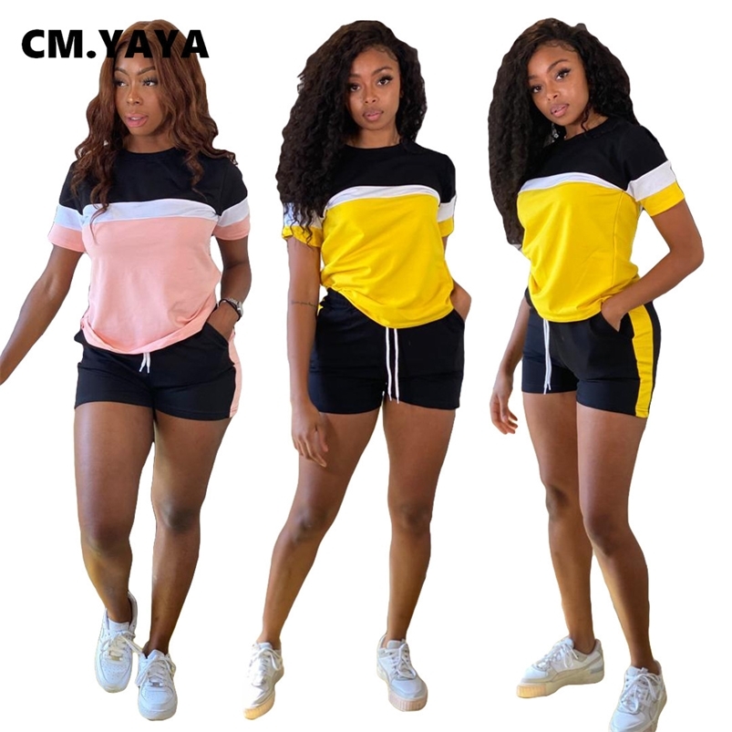 CM.YAYA Active Patchwork Sweatsuit Women' Set Tee Tops and Shorts Matching Set Jogger Tracksuit Two 2 Piece Set Fitness Outfit 210721, Pink
CM.YAYA Active Patchwork Sweatsuit Women' Set Tee Tops and Shorts Matching Set Jogger Tracksuit Two 2 Piece Set Fitness Outfit 210721, Pink
