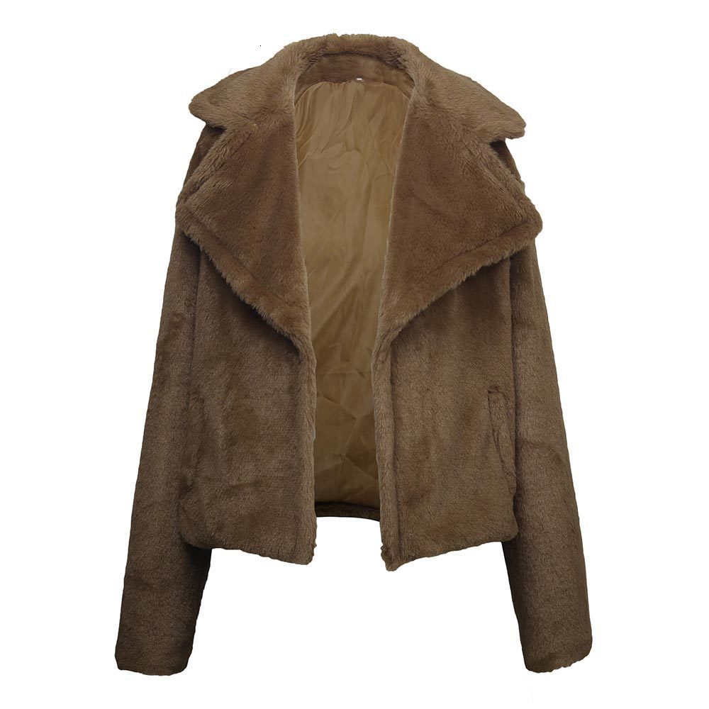 Women Elegant Faux Fur Coats Winter Warm Solid Color Fluffy Jacket Female Plush Cropped Casual Outerwear Overcoat 210428