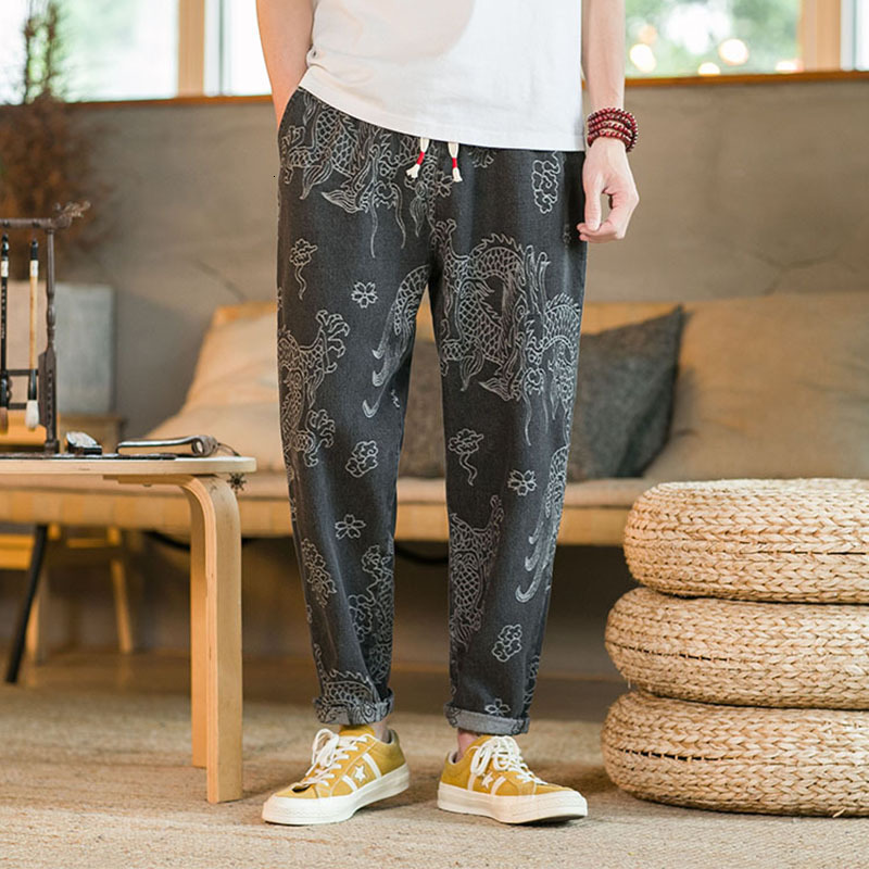 casual pants men's 2021 summer texture large straight tube loose dragon pattern chinese style jeans, Black
casual pants men's 2021 summer texture large straight tube loose dragon pattern chinese style jeans, Black