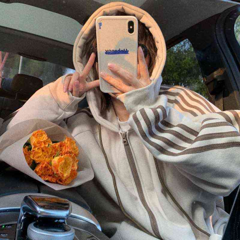 Oversized Zip Hooded Sweatshirt Autumn Jacket Women Korean Fashion Spring Clothes Harajuku Print Long Sleeve Chic Zip-Up Hoodies 211109