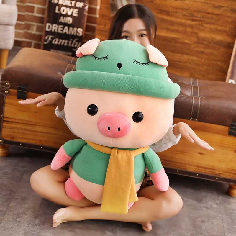 25 35 50cm Cute Scarf Pig Plush Toys Colorful Pig with Clothes Stuffed Cute Pig Plush Toys for Children Kids Appease Doll Gift Q0727