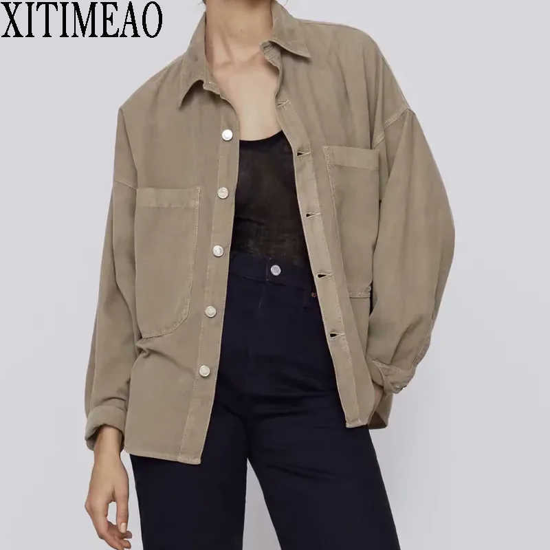 ZA Women Loose orduroy Long Sleeve Shirt Casual Oversize Solid Lapel Top XITIMEAO 210602, Khaki
ZA Women Loose orduroy Long Sleeve Shirt Casual Oversize Solid Lapel Top XITIMEAO 210602, Khaki