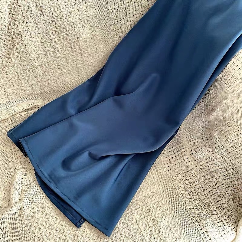 summer holiday navy blue satin ruched spaghetti strap midi dress casual daily beach dresses robe mujer femme chic vestido 210421