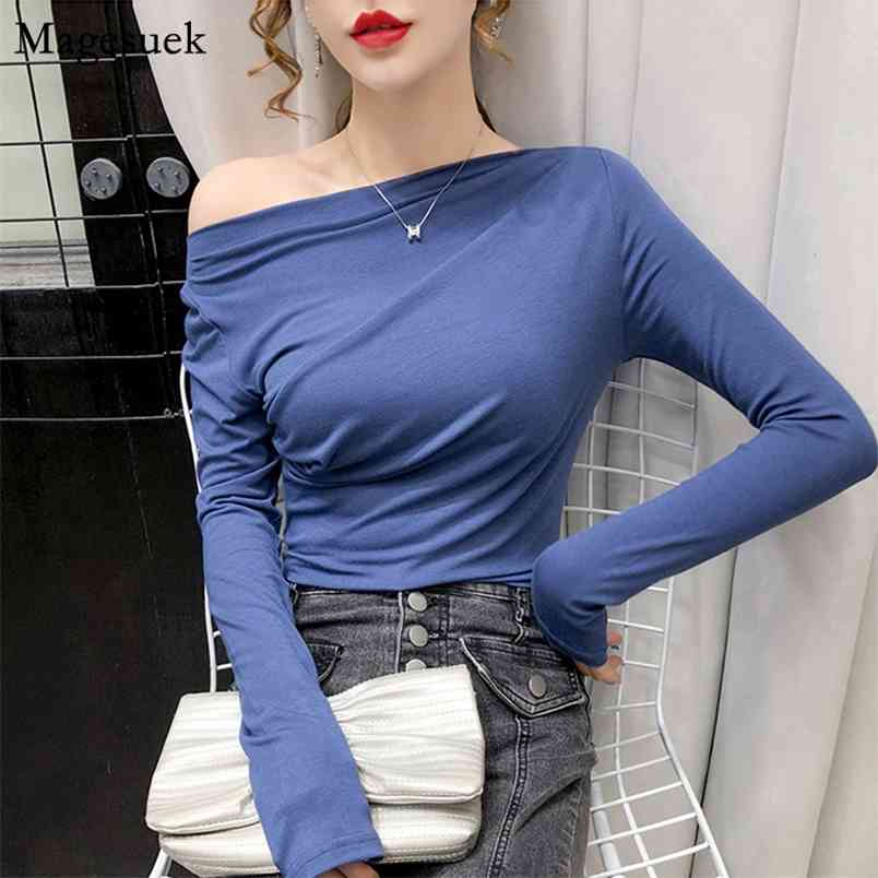 Autumn Long Sleeve Solid Cotton Women Blouses Slash Neck White Blouse Casual Loose Pullover Oversized Shirt Blusas 11086 210512