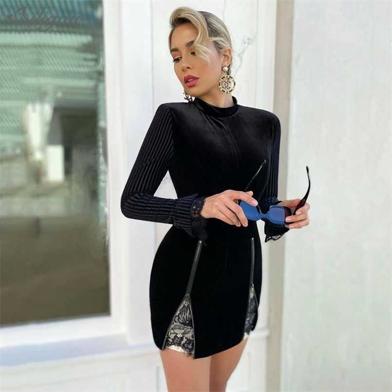 Women Winter Sexy Long Sleeve Round Neck Zipper Lace Black Mini Bandage Dress Elegant Club Party Vestidos 210525
Women Winter Sexy Long Sleeve Round Neck Zipper Lace Black Mini Bandage Dress Elegant Club Party Vestidos 210525