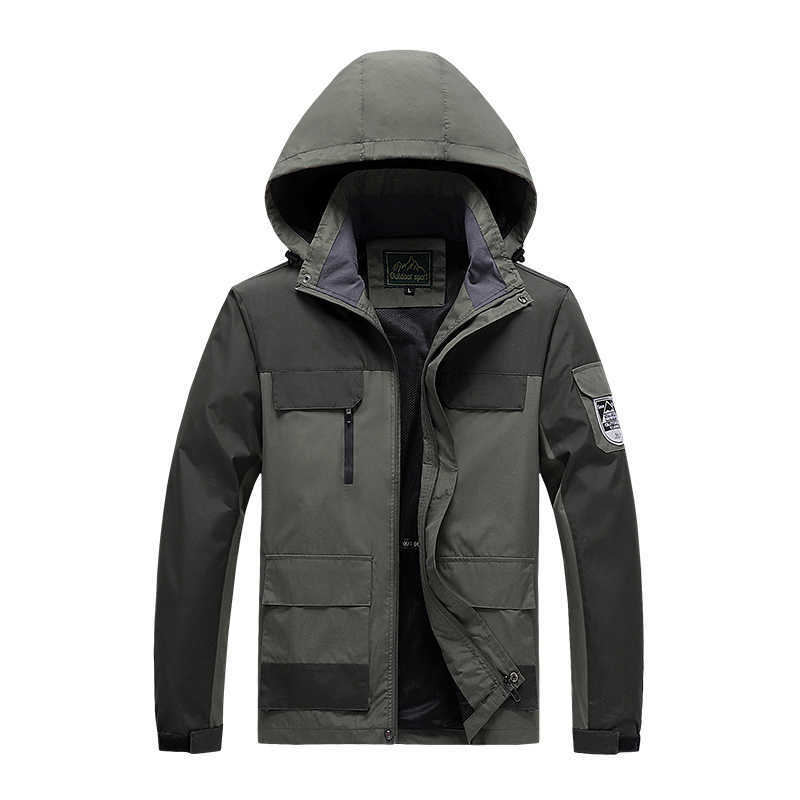 Plus Size 7XL 8XL Summer Jacket Men Hooded Thin Outerwear Coats Multi Pockets Breathable Mountain Climbing Windbreakers Jackets 211009