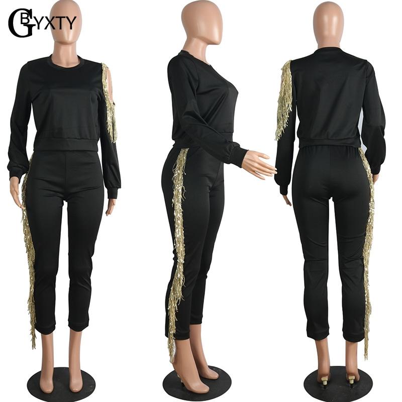 Two Piece Dress GBYXTY Autumn Winter Hoodies Set Sequined Fringe Tracksuit Women Long Sleeve Tassel And Pants Suit ZL564