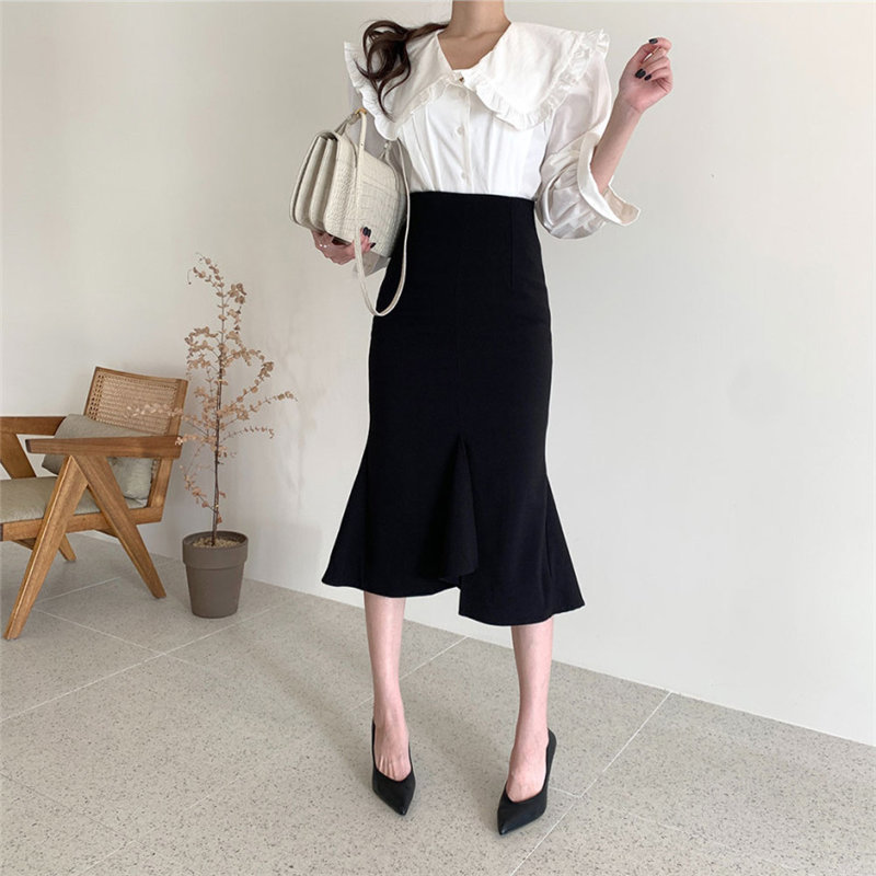 Fashion Slim Sexy Women Mermaid Office Lady Chic Elegance Trumpets Female All Match Streetwear Long Skirts 210421