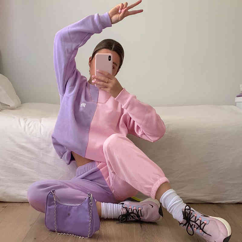 Spring Autumn Casual Loose Embroidery Tracksuit Women Two Piece Set Contrast Color Sweatshirt Pants Suit MK565 210525
Spring Autumn Casual Loose Embroidery Tracksuit Women Two Piece Set Contrast Color Sweatshirt Pants Suit MK565 210525