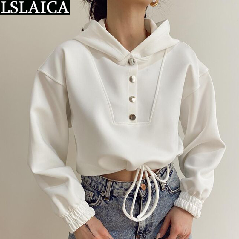 Hoodies Women Solid Color Button Drawstring Pullover 's Sweatshirt Fashion Long Sleeve Casual Short Outfit Fall 210520, White
Hoodies Women Solid Color Button Drawstring Pullover 's Sweatshirt Fashion Long Sleeve Casual Short Outfit Fall 210520, White
