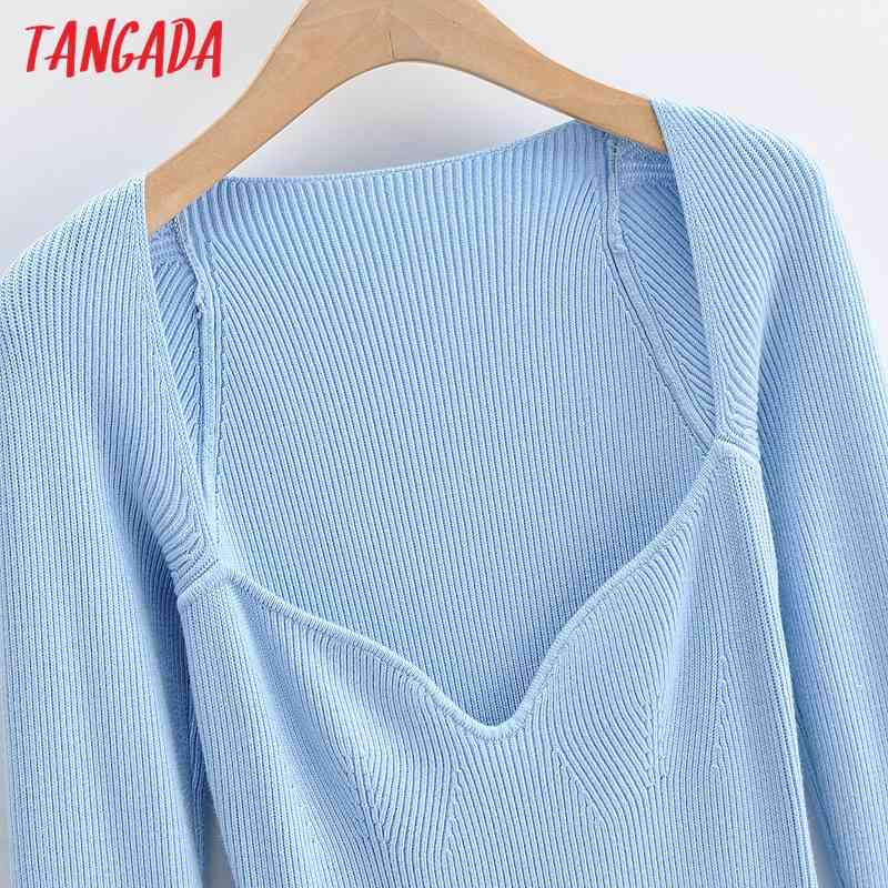 Fashion Women Sexy Square Collar Knit Long Sleeve Ladies Mini Dress 4P04 210416