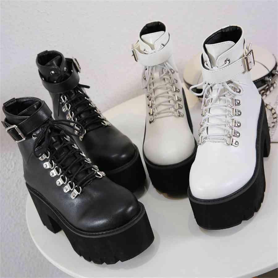 Round Toe Buckle Decoration Ankle Platform Boots Women Thick Heel Black Punk Martin Boots Women Motorcycle Boots Women, White
Round Toe Buckle Decoration Ankle Platform Boots Women Thick Heel Black Punk Martin Boots Women Motorcycle Boots Women, White