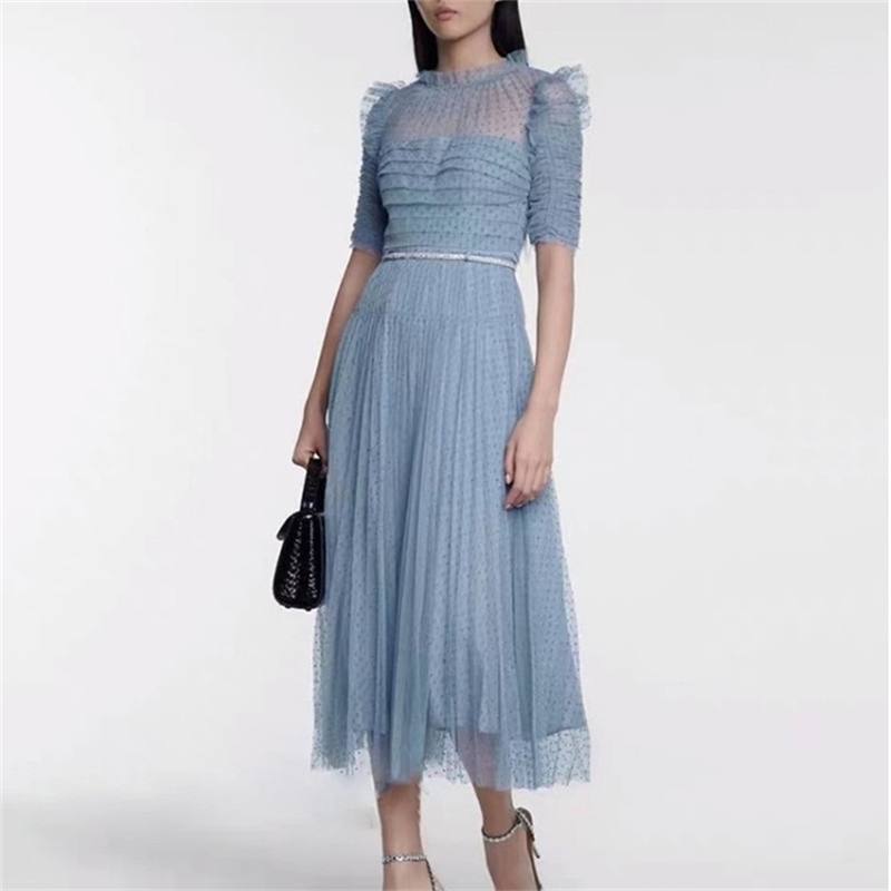 Spring Self Portrait Elegant Short Sleeves Stitching Ruffles Blue Perspective Polka Dot Long Mesh Dress 210603, Sky blue
Spring Self Portrait Elegant Short Sleeves Stitching Ruffles Blue Perspective Polka Dot Long Mesh Dress 210603, Sky blue