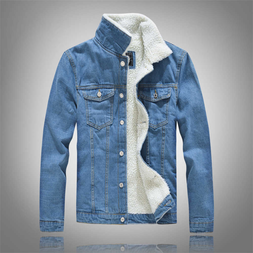 Men's Denim Jacket Warm Winter Casual Bomber Male Korean Style cowboy Jacket Fashion Fleece Vintage Clothing Men Black Jean Coat 211009
