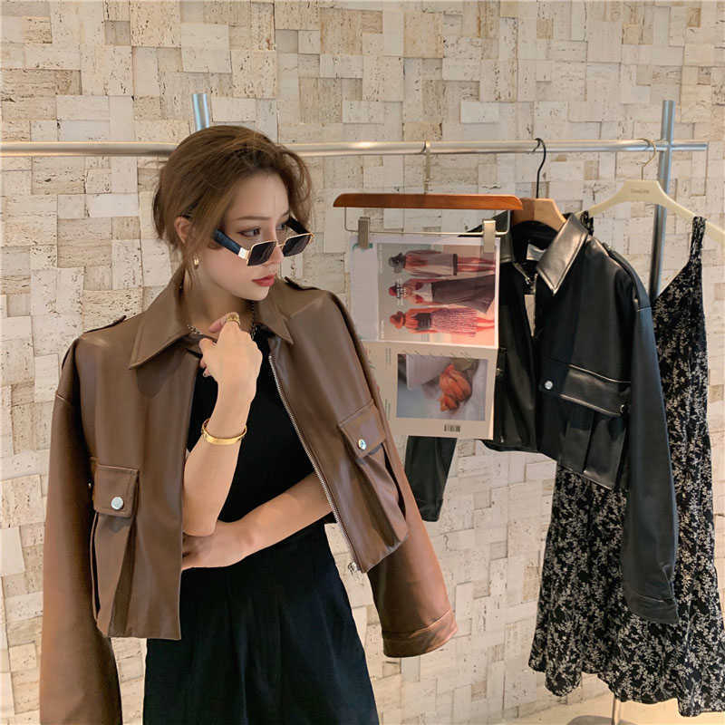 Leather Jacket Women Korean High Street Moto Biker Zipper Jacket Female Spring Loose Streetwear Large Size Women's Clothing 210908