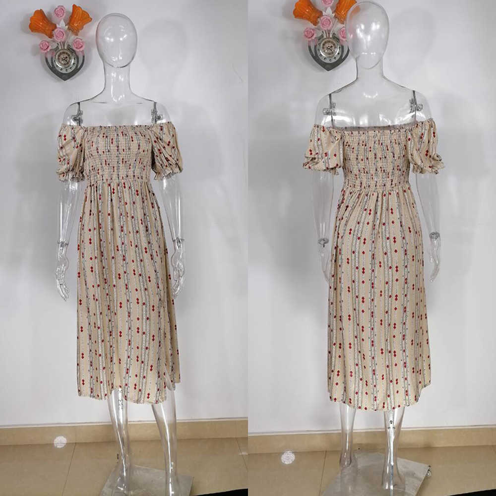 Vintage Short Sleeve Midi Dress Women Summer Fashion Casual Woman Off Shoulder Slim Print Office Ladies Dresses Elegant 210630